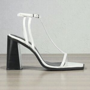 L'Intervalle Women's White Leather Black Chunky Heeled Sandals